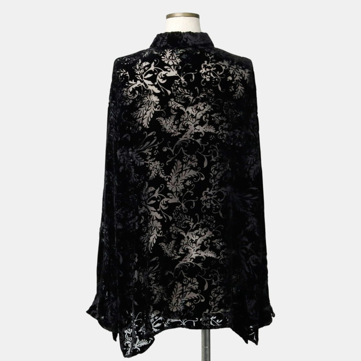 Ralph Lauren LAUREN all-over print long-sleeved velour shirt, boxy style, women's size XXL equivalent. Rayon black type Vintage Second Hand