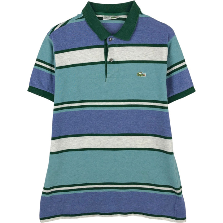 1980'S Lacoste French Lacoste Native Border Short-Sleeve Striped Polo Shirt, Made in France, Size 3 (Men's S equivalent), Vintage cotton Purple type blue-purple Vintage Second Hand