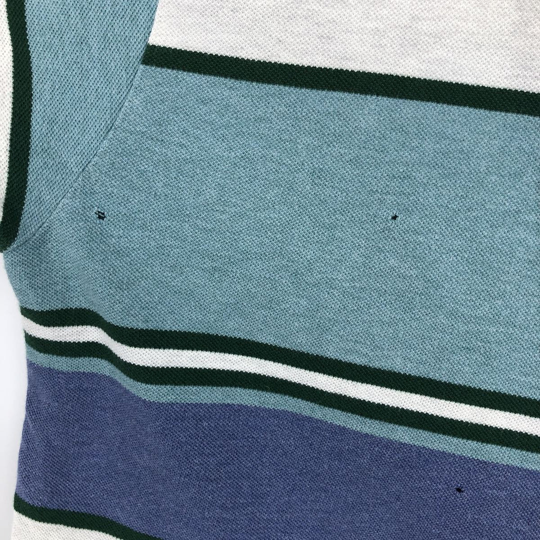 1980'S Lacoste French Lacoste Native Border Short-Sleeve Striped Polo Shirt, Made in France, Size 3 (Men's S equivalent), Vintage cotton Purple type blue-purple Vintage Second Hand