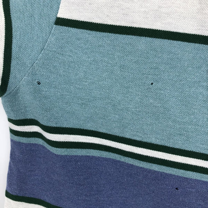 1980'S Lacoste French Lacoste Native Border Short-Sleeve Striped Polo Shirt, Made in France, Size 3 (Men's S equivalent), Vintage cotton Purple type blue-purple Vintage Second Hand