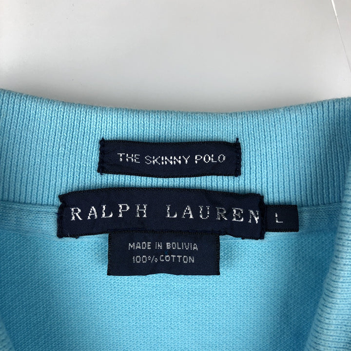 Ralph Lauren THE SKINNY POLO Short-Sleeve Polo Shirt, Women's Size L (approx.) cotton Blue type light blue Vintage Second Hand