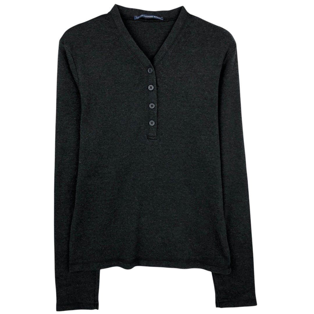 Ralph Lauren RALPH LAUREN SPORT Henley Neck Long-Sleeve T-Shirt (Women's Size L) cotton Charcoal Vintage Second Hand