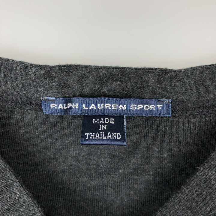 Ralph Lauren RALPH LAUREN SPORT Henley Neck Long-Sleeve T-Shirt (Women's Size L) cotton Charcoal Vintage Second Hand
