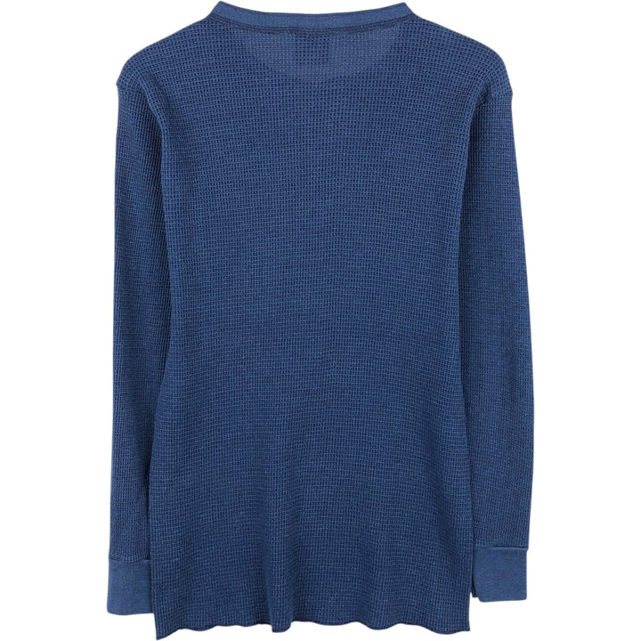 90'S MERVYN'S HIGH SIERRA Henley Neck Thermal Long-Sleeve T-Shirt, Made in USA, Women's Size L (Equivalent), Vintage cotton navy blue type Vintage Second Hand