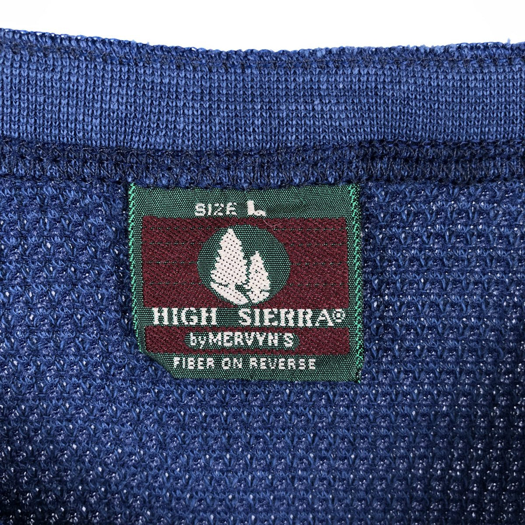 90'S MERVYN'S HIGH SIERRA Henley Neck Thermal Long-Sleeve T-Shirt, Made in USA, Women's Size L (Equivalent), Vintage cotton navy blue type Vintage Second Hand