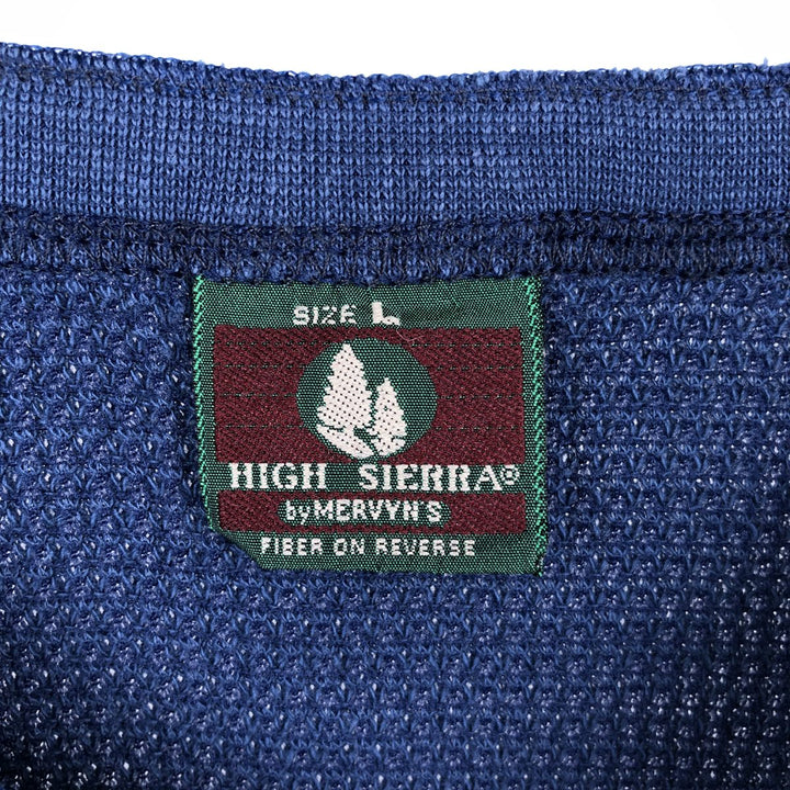 90'S MERVYN'S HIGH SIERRA Henley Neck Thermal Long-Sleeve T-Shirt, Made in USA, Women's Size L (Equivalent), Vintage cotton navy blue type Vintage Second Hand
