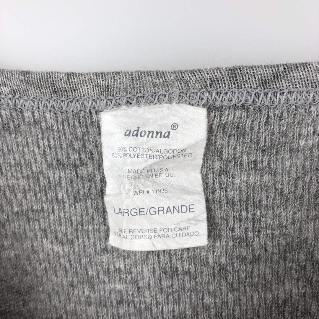 Adonna Thermal Long T-Shirt, Made in USA, Women's Size L cotton gray type Vintage Second Hand