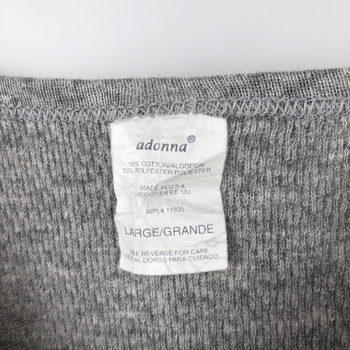 Adonna Thermal Long T-Shirt, Made in USA, Women's Size L cotton gray type Vintage Second Hand