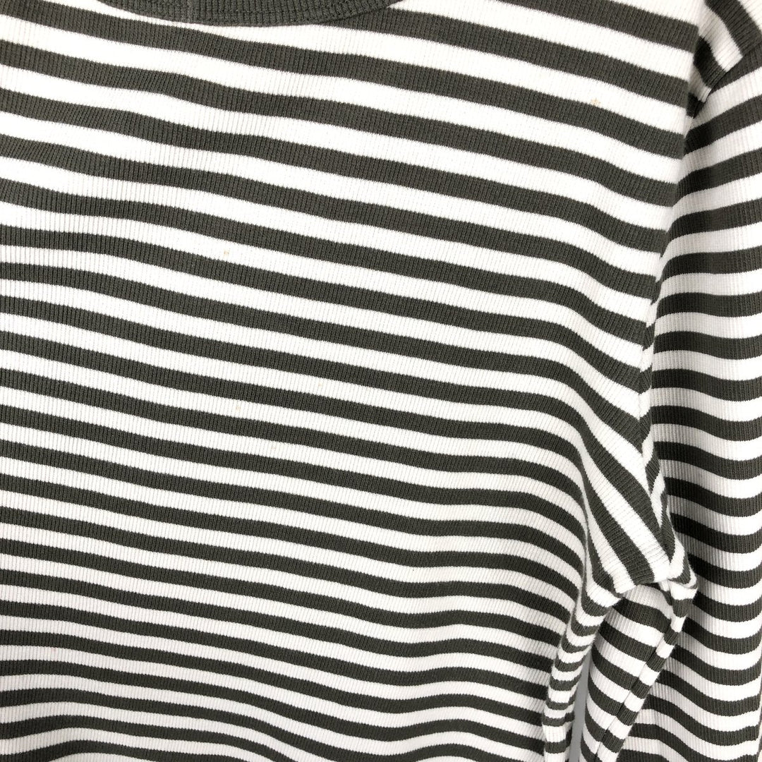 TRUE CRAFT Border Pattern Tiered Sleeve Long T-Shirt (Women's Size L) cotton Khaki type Vintage Second Hand