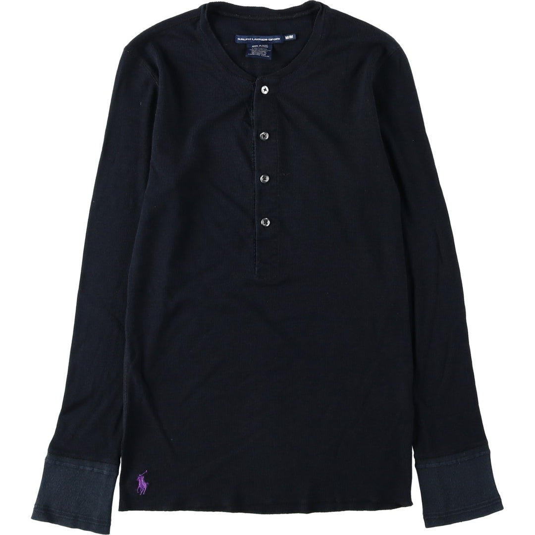 Ralph Lauren SPORT Henley Neck Thermal Long-Sleeve T-Shirt, Women's Size M (approx.) others black type Vintage Second Hand