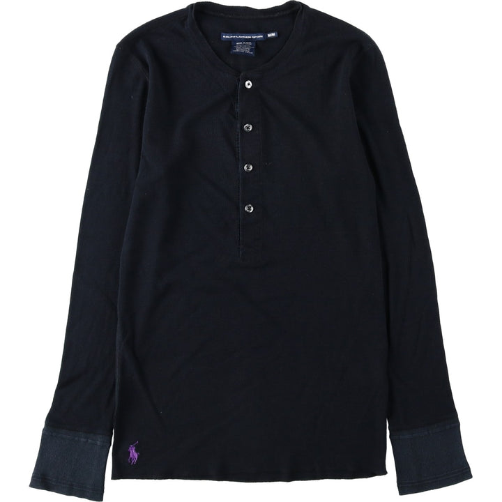 Ralph Lauren SPORT Henley Neck Thermal Long-Sleeve T-Shirt, Women's Size M (approx.) others black type Vintage Second Hand
