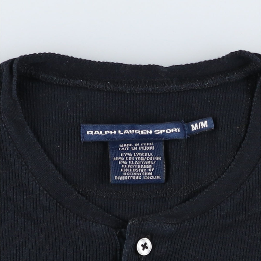 Ralph Lauren SPORT Henley Neck Thermal Long-Sleeve T-Shirt, Women's Size M (approx.) others black type Vintage Second Hand