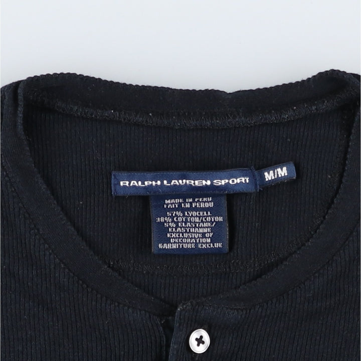 Ralph Lauren SPORT Henley Neck Thermal Long-Sleeve T-Shirt, Women's Size M (approx.) others black type Vintage Second Hand