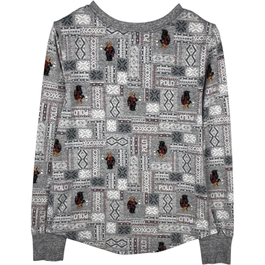 Ralph Lauren POLO RALPH LAUREN all-over print Polo Bear long-sleeved T-shirt, women's size L equivalent. polyester gray type Vintage Second Hand