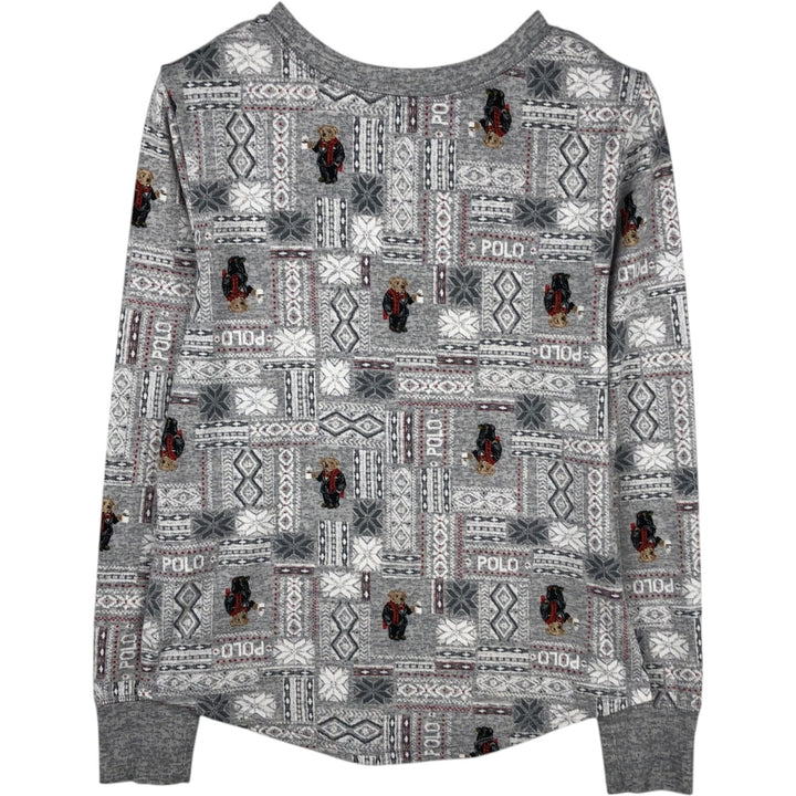Ralph Lauren POLO RALPH LAUREN all-over print Polo Bear long-sleeved T-shirt, women's size L equivalent. polyester gray type Vintage Second Hand
