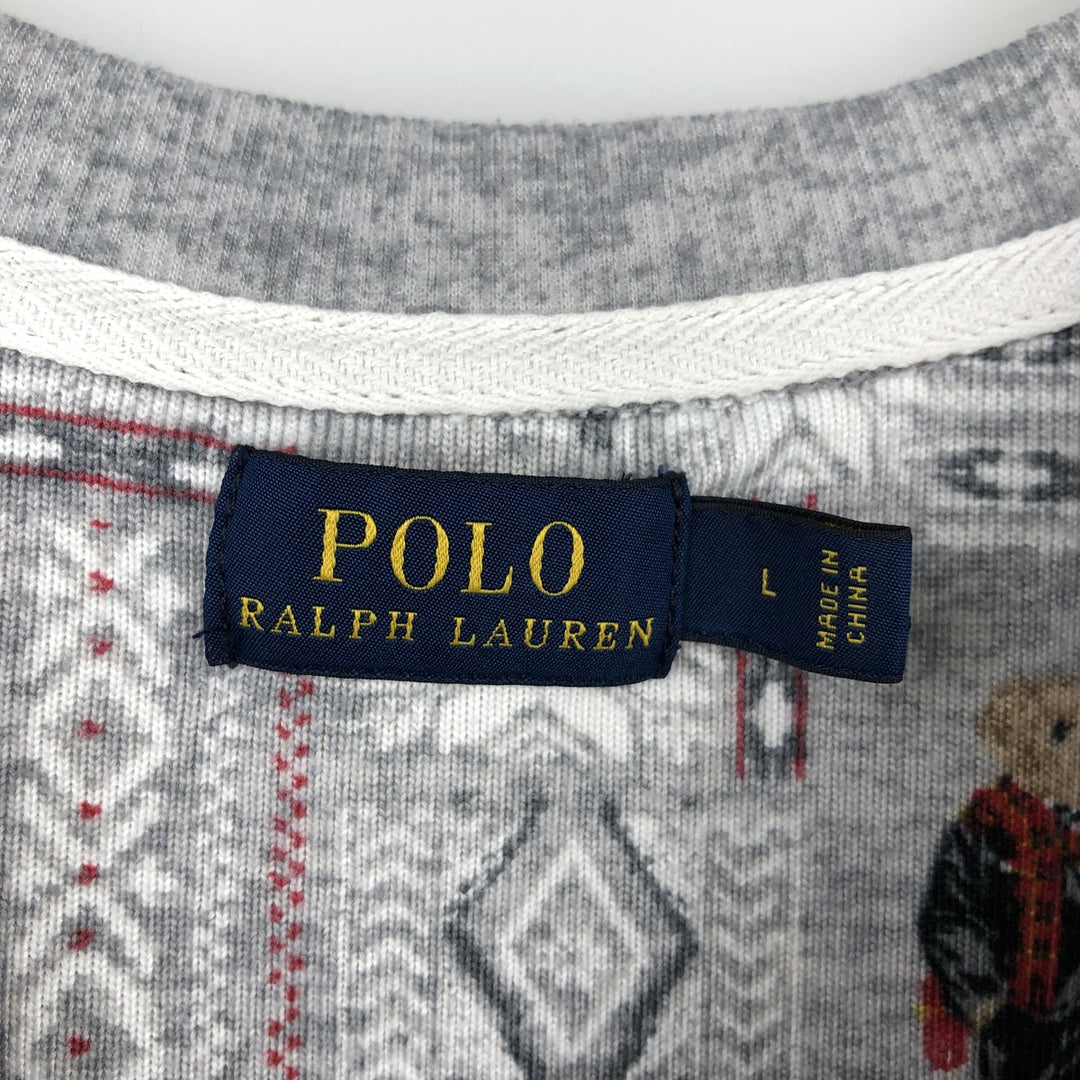 Ralph Lauren POLO RALPH LAUREN all-over print Polo Bear long-sleeved T-shirt, women's size L equivalent. polyester gray type Vintage Second Hand