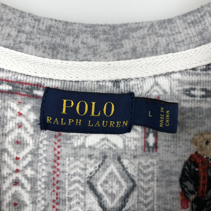 Ralph Lauren POLO RALPH LAUREN all-over print Polo Bear long-sleeved T-shirt, women's size L equivalent. polyester gray type Vintage Second Hand