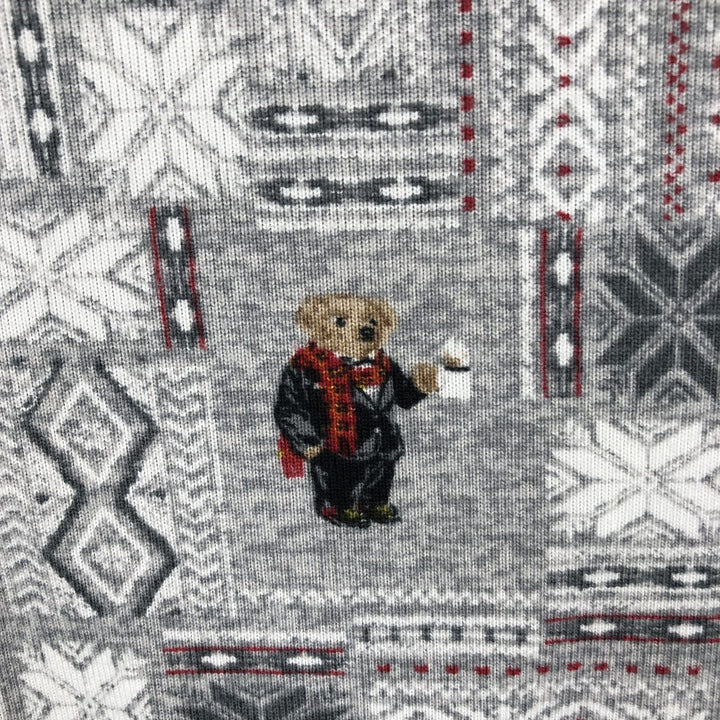 Ralph Lauren POLO RALPH LAUREN all-over print Polo Bear long-sleeved T-shirt, women's size L equivalent. polyester gray type Vintage Second Hand