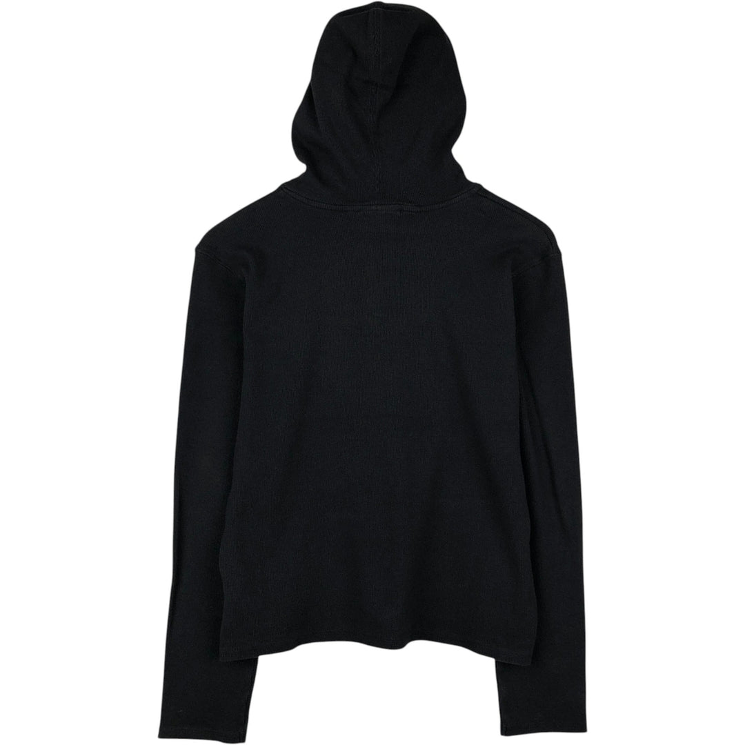 Harley-Davidson Hooded Motorcycle Henley Neck Thermal Long-Sleeve T-Shirt (Waffle Thread, Women's Size XL) cotton black type Vintage Second Hand