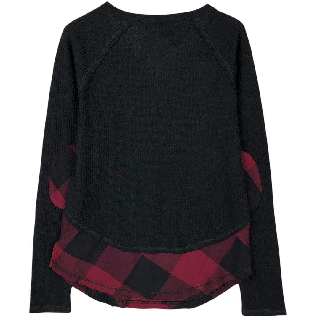 Harley-Davidson Check Pattern Motorcycle Slit Neck Thermal Long T-Shirt (Women's Size L) cotton black type Vintage Second Hand