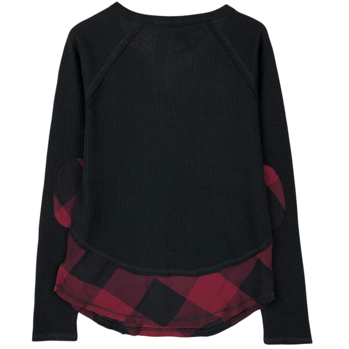 Harley-Davidson Check Pattern Motorcycle Slit Neck Thermal Long T-Shirt (Women's Size L) cotton black type Vintage Second Hand