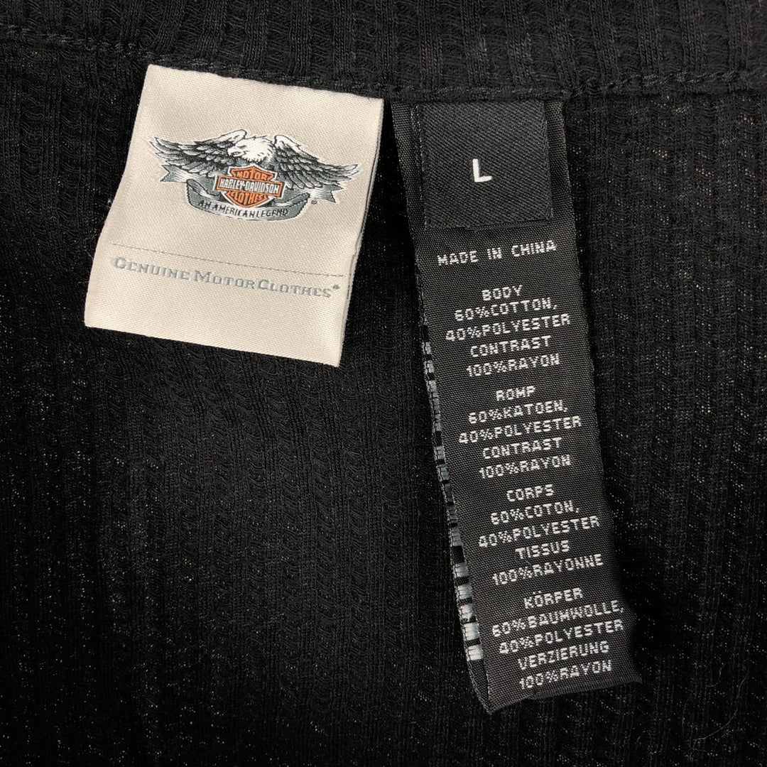 Harley-Davidson Check Pattern Motorcycle Slit Neck Thermal Long T-Shirt (Women's Size L) cotton black type Vintage Second Hand