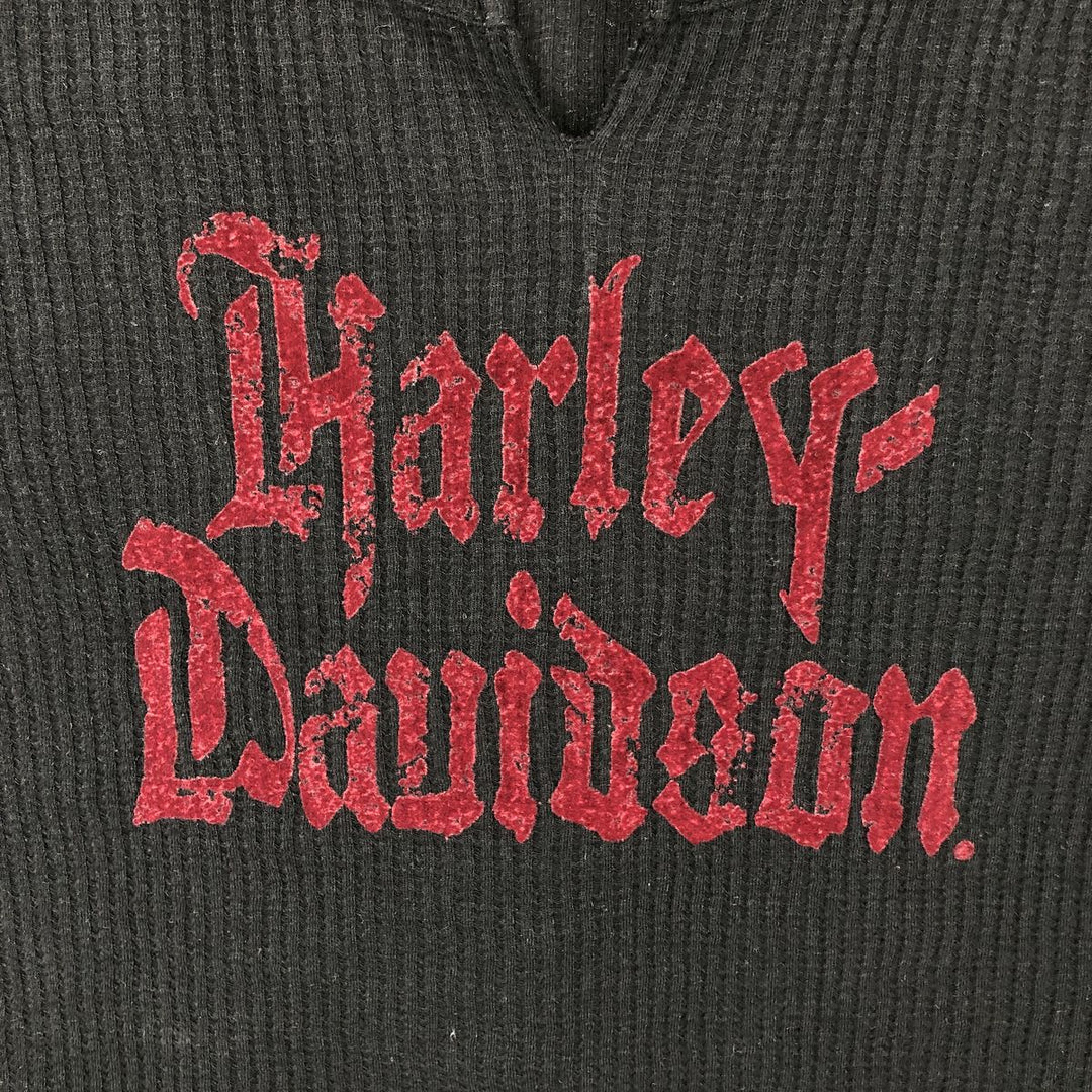 Harley-Davidson Check Pattern Motorcycle Slit Neck Thermal Long T-Shirt (Women's Size L) cotton black type Vintage Second Hand