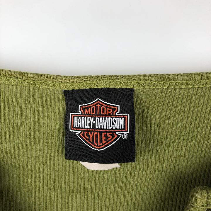 Harley-Davidson Keyhole Neck Long-Sleeve T-Shirt, Made in USA, Women's Size L (approx.) cotton green type yellow green Vintage Second Hand