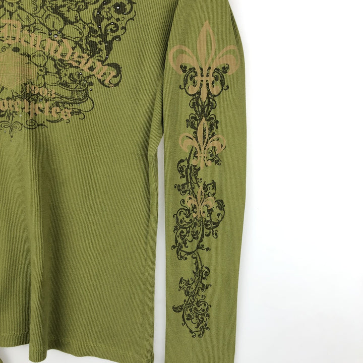Harley-Davidson Keyhole Neck Long-Sleeve T-Shirt, Made in USA, Women's Size L (approx.) cotton green type yellow green Vintage Second Hand