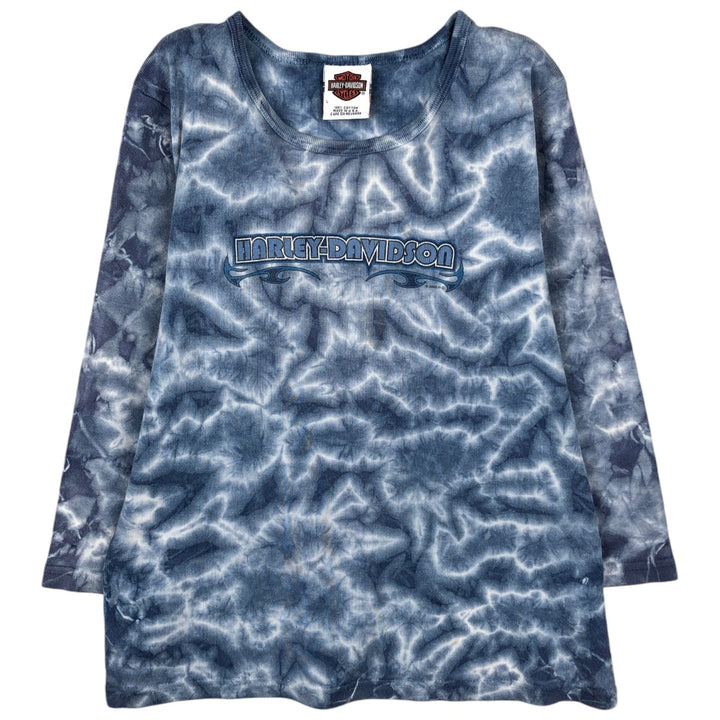 2000'S Harley-Davidson Tie-Dye Pattern Long-Sleeve T-Shirt, Made in USA, Women's Size L (approx.) cotton blue type Vintage Second Hand