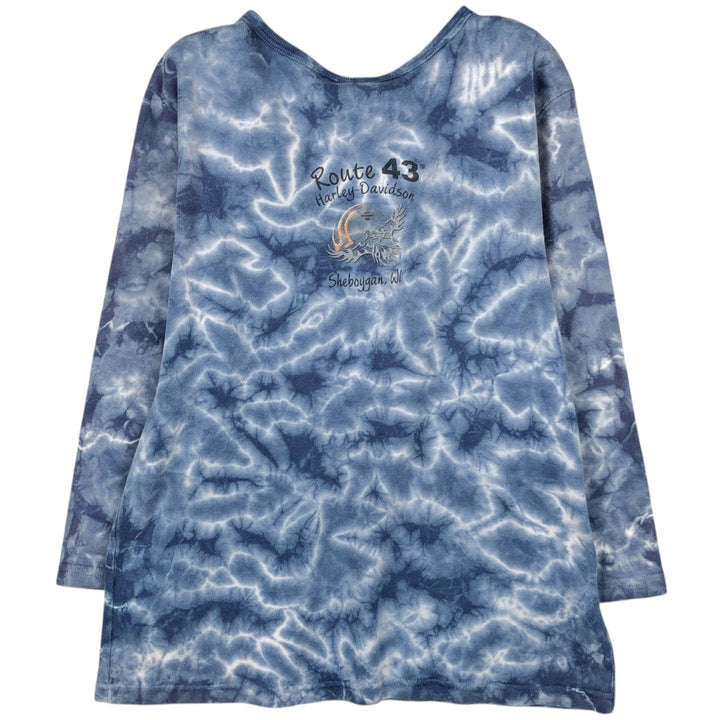 2000'S Harley-Davidson Tie-Dye Pattern Long-Sleeve T-Shirt, Made in USA, Women's Size L (approx.) cotton blue type Vintage Second Hand
