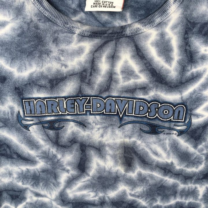 2000'S Harley-Davidson Tie-Dye Pattern Long-Sleeve T-Shirt, Made in USA, Women's Size L (approx.) cotton blue type Vintage Second Hand