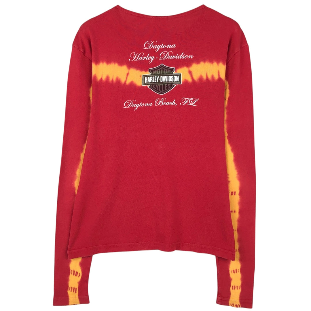 Harley-Davidson Tie-Dye Pattern Eagle Long-Sleeve T-Shirt, Made in USA, Women's Size XL (approx.) cotton red type Vintage Second Hand