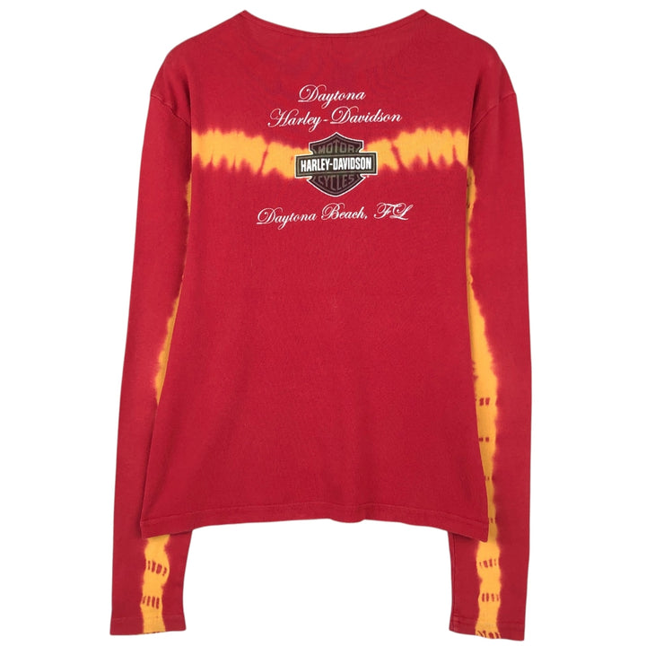Harley-Davidson Tie-Dye Pattern Eagle Long-Sleeve T-Shirt, Made in USA, Women's Size XL (approx.) cotton red type Vintage Second Hand