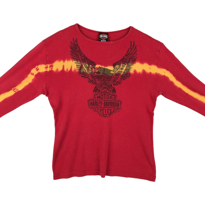 Harley-Davidson Tie-Dye Pattern Eagle Long-Sleeve T-Shirt, Made in USA, Women's Size XL (approx.) cotton red type Vintage Second Hand