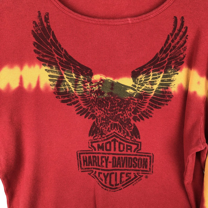 Harley-Davidson Tie-Dye Pattern Eagle Long-Sleeve T-Shirt, Made in USA, Women's Size XL (approx.) cotton red type Vintage Second Hand