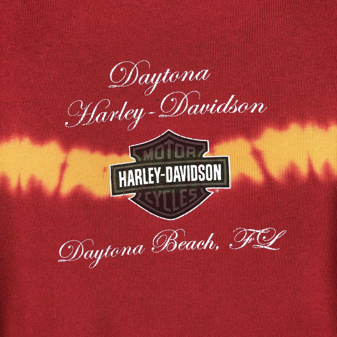 Harley-Davidson Tie-Dye Pattern Eagle Long-Sleeve T-Shirt, Made in USA, Women's Size XL (approx.) cotton red type Vintage Second Hand
