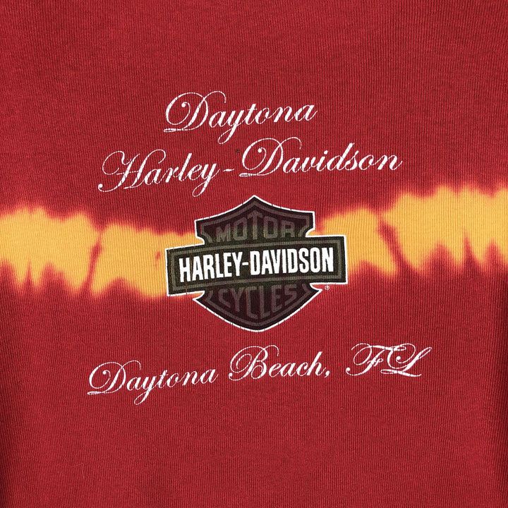 Harley-Davidson Tie-Dye Pattern Eagle Long-Sleeve T-Shirt, Made in USA, Women's Size XL (approx.) cotton red type Vintage Second Hand