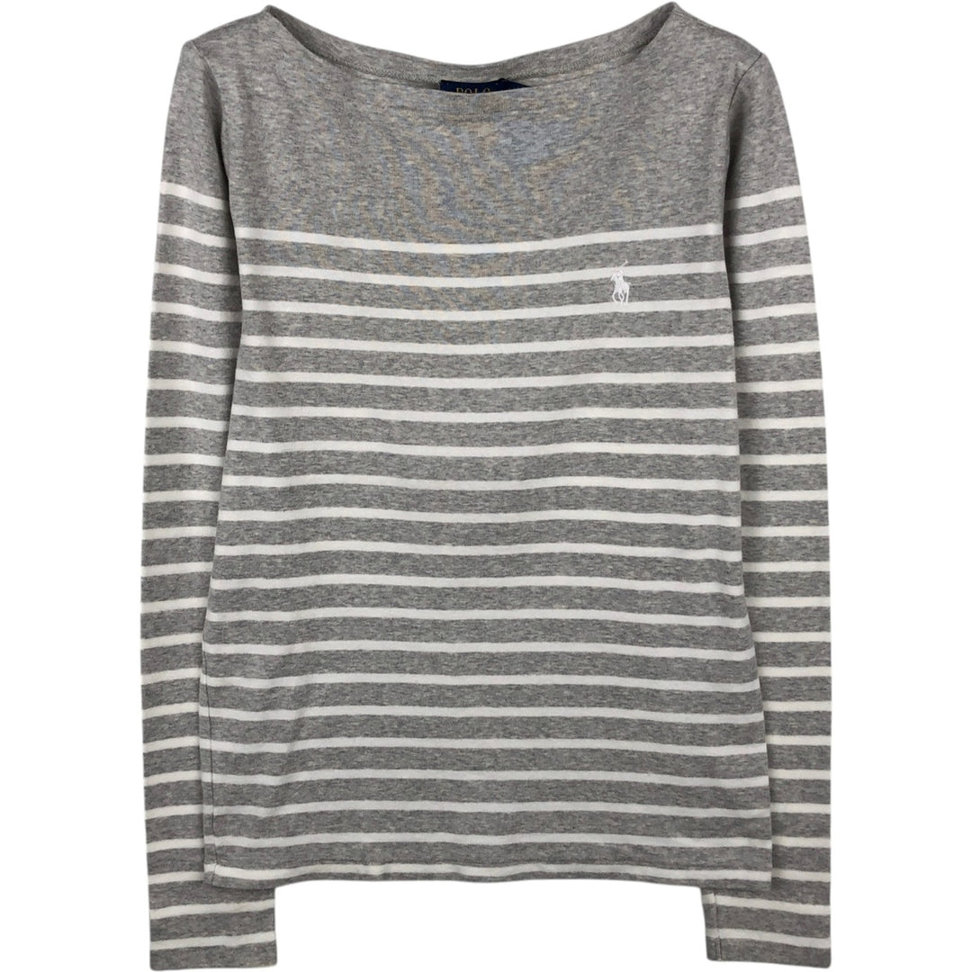 Ralph Lauren POLO RALPH LAUREN Striped Boat Neck Long-Sleeve T-Shirt (Women's Size M) unclear gray type Vintage Second Hand