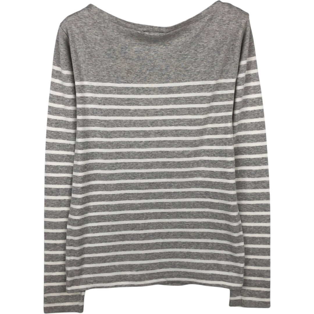 Ralph Lauren POLO RALPH LAUREN Striped Boat Neck Long-Sleeve T-Shirt (Women's Size M) unclear gray type Vintage Second Hand