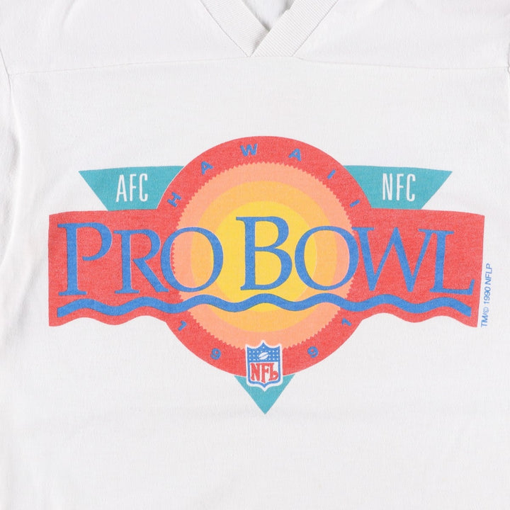 90'S NFL PRO BOWL V-neck football short-sleeve t-shirt, women's size S equivalent, vintage. unclear white type Vintage Second Hand