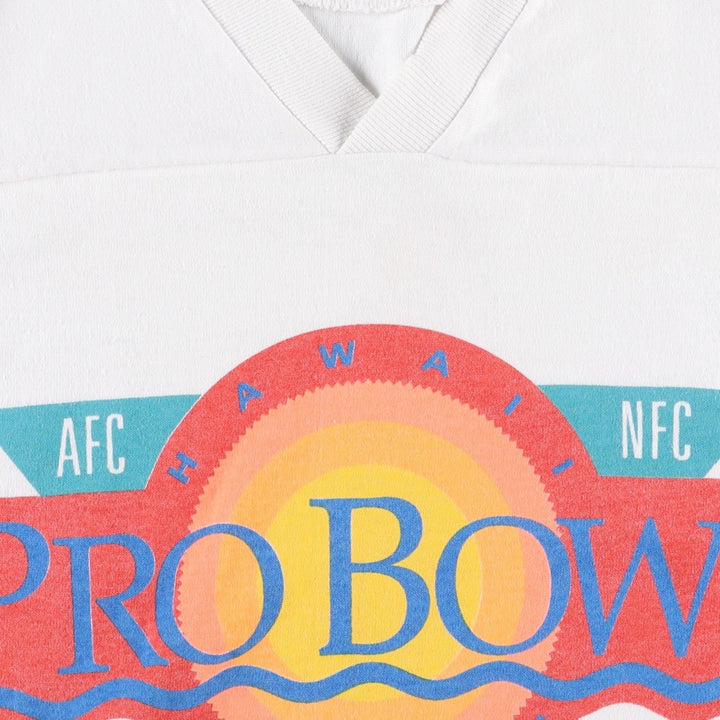 90'S NFL PRO BOWL V-neck football short-sleeve t-shirt, women's size S equivalent, vintage. unclear white type Vintage Second Hand