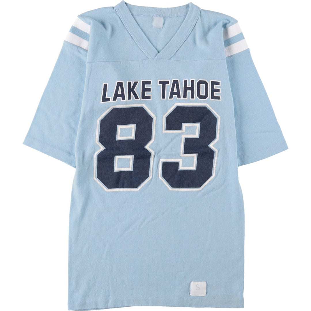~90'S V-neck football short-sleeve T-shirt, Made in USA, Women's XS equivalent, Vintage unclear Blue type light blue Vintage Second Hand