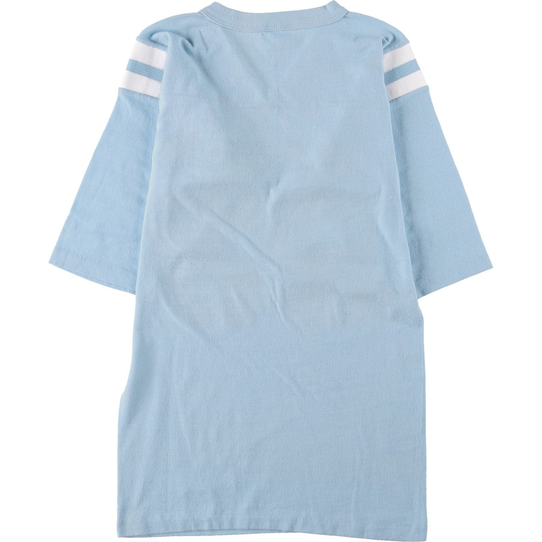 ~90'S V-neck football short-sleeve T-shirt, Made in USA, Women's XS equivalent, Vintage unclear Blue type light blue Vintage Second Hand