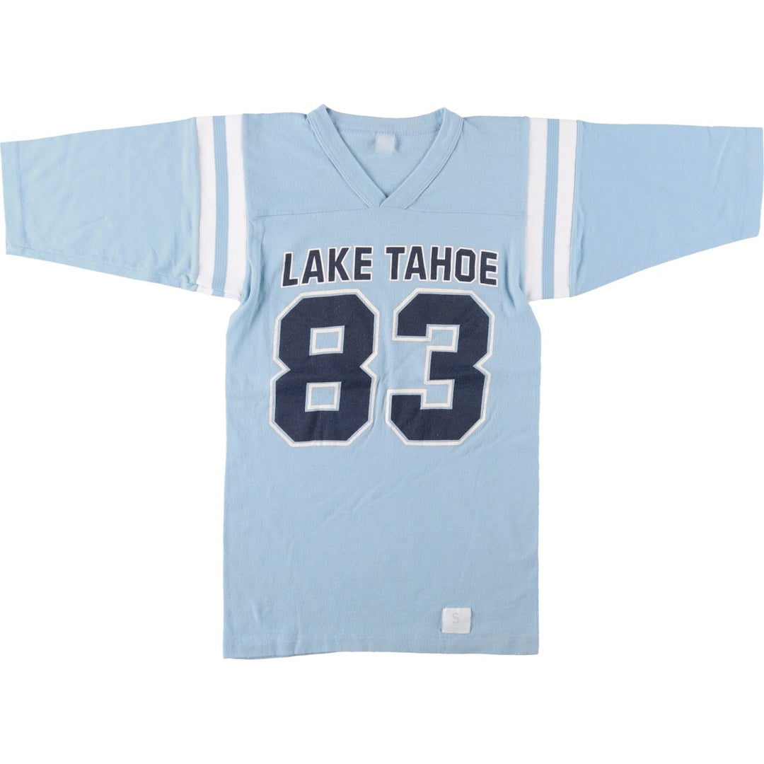 ~90'S V-neck football short-sleeve T-shirt, Made in USA, Women's XS equivalent, Vintage unclear Blue type light blue Vintage Second Hand