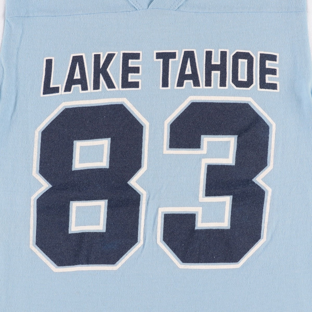 ~90'S V-neck football short-sleeve T-shirt, Made in USA, Women's XS equivalent, Vintage unclear Blue type light blue Vintage Second Hand
