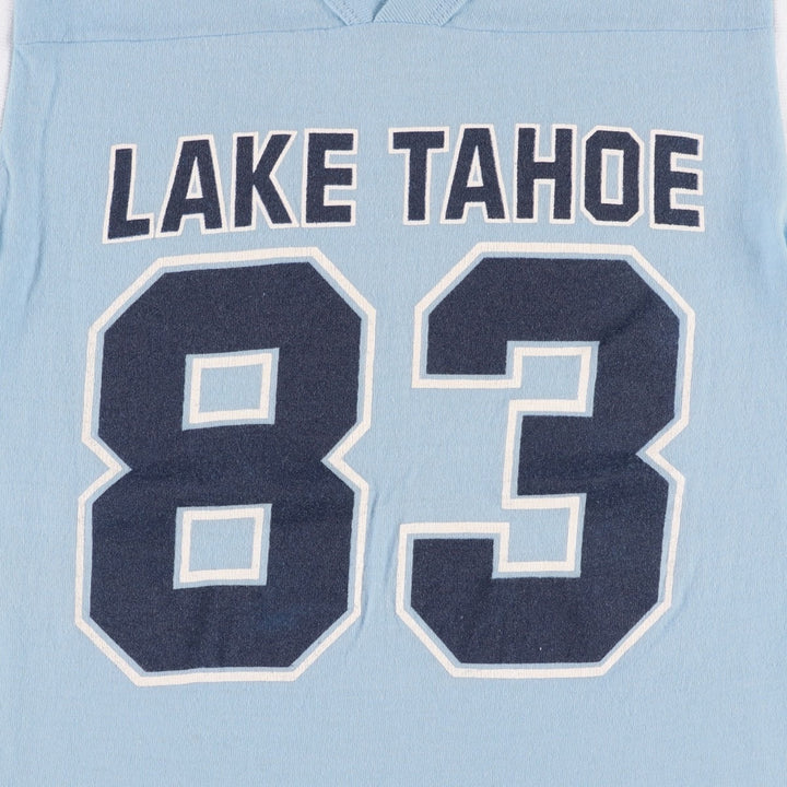 ~90'S V-neck football short-sleeve T-shirt, Made in USA, Women's XS equivalent, Vintage unclear Blue type light blue Vintage Second Hand