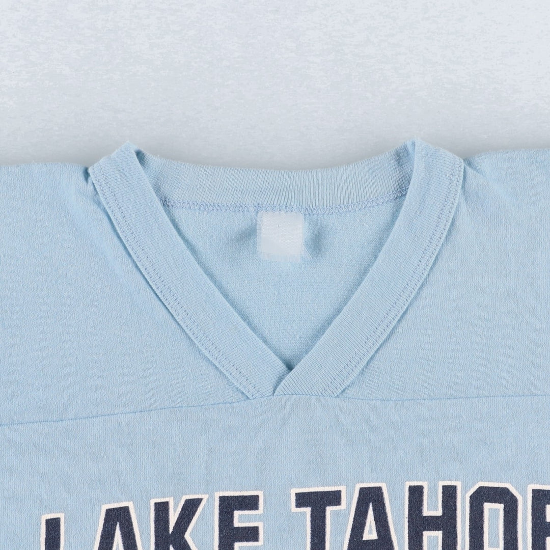 ~90'S V-neck football short-sleeve T-shirt, Made in USA, Women's XS equivalent, Vintage unclear Blue type light blue Vintage Second Hand