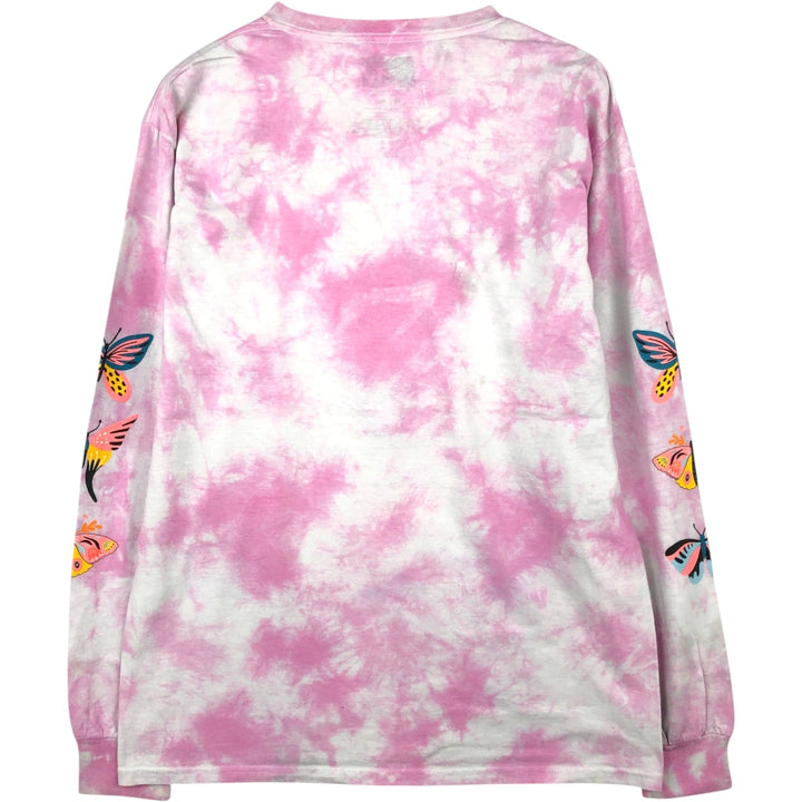 MTV Tie-Dye Pattern Butterfly Pattern Long-Sleeve T-Shirt (Women's Size M) cotton pink type Vintage Second Hand