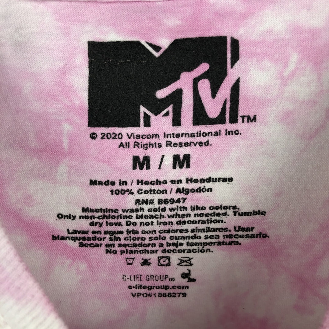 MTV Tie-Dye Pattern Butterfly Pattern Long-Sleeve T-Shirt (Women's Size M) cotton pink type Vintage Second Hand
